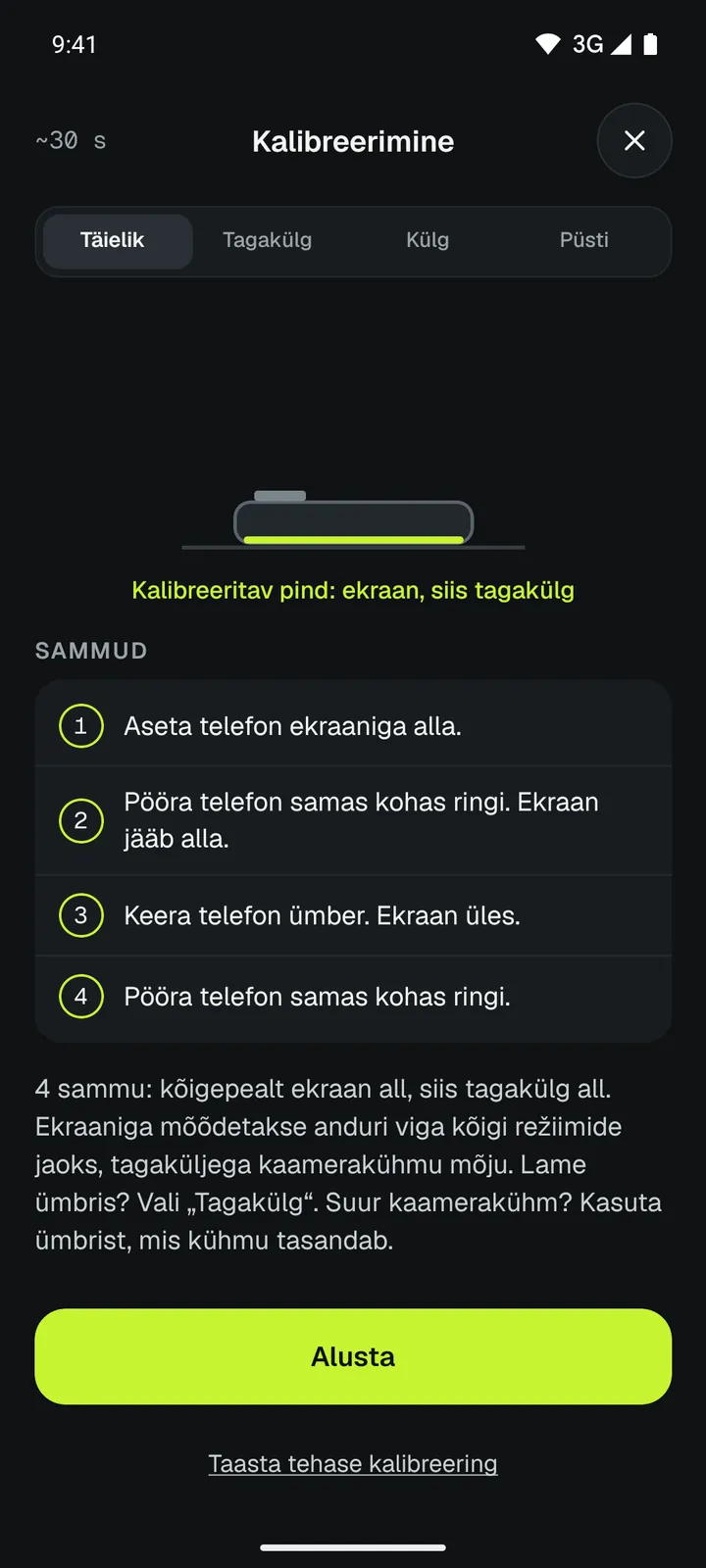 Loodise kalibreerimine 4 sammuga: kalibreeri mis tahes laual, pöörates telefoni ringi