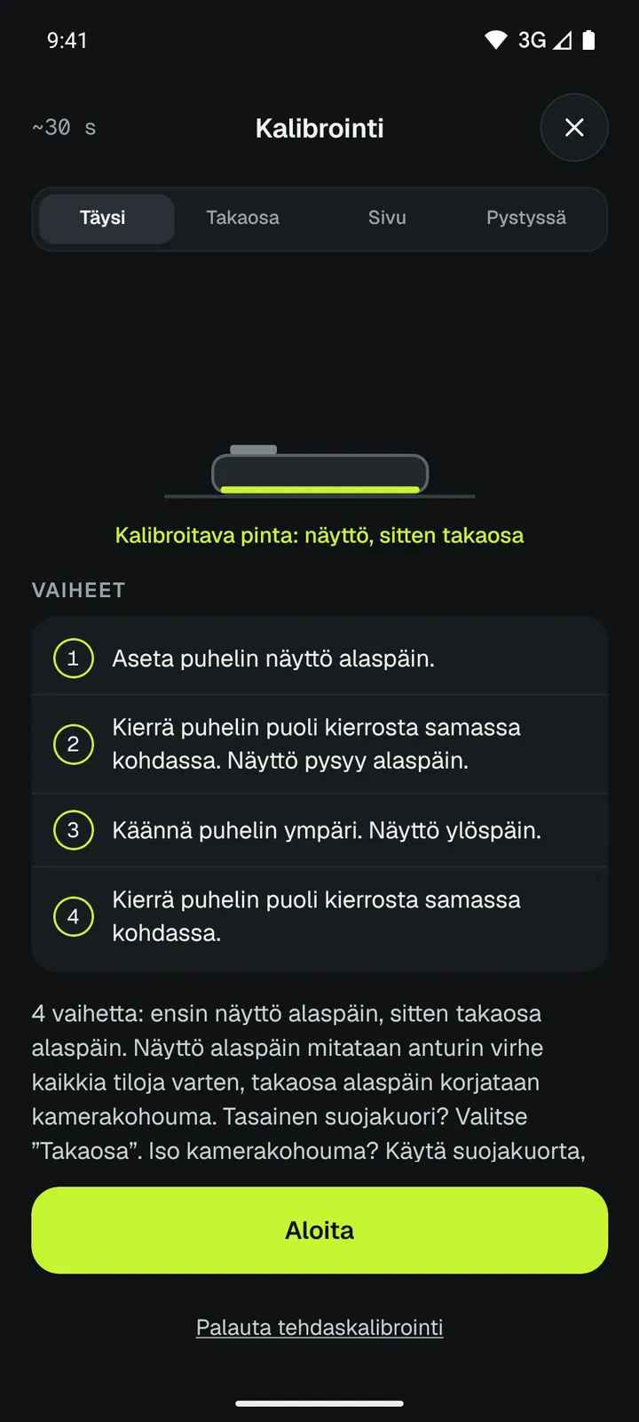 Loodis-sovelluksen kalibrointi 4 vaiheessa: millä tahansa pöydällä puhelinta kääntämällä