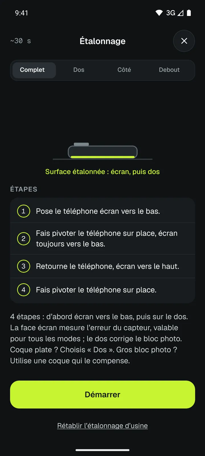 Étalonnage de Loodis en 4 étapes : sur n’importe quelle table, en faisant pivoter le téléphone