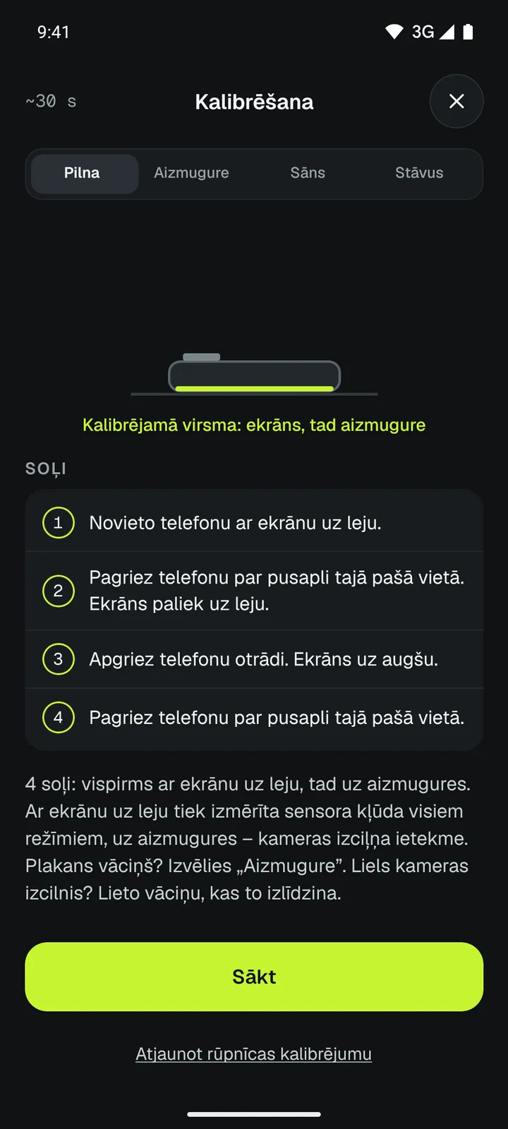 Loodis kalibrēšana 4 soļos: uz jebkura galda, pagriežot telefonu apkārt