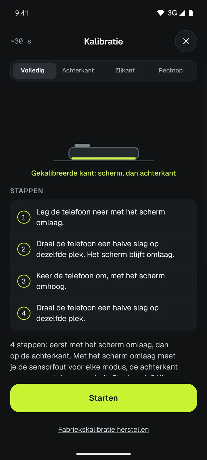 Kalibratie van Loodis in 4 stappen: kalibreer op elke tafel door de telefoon om te draaien