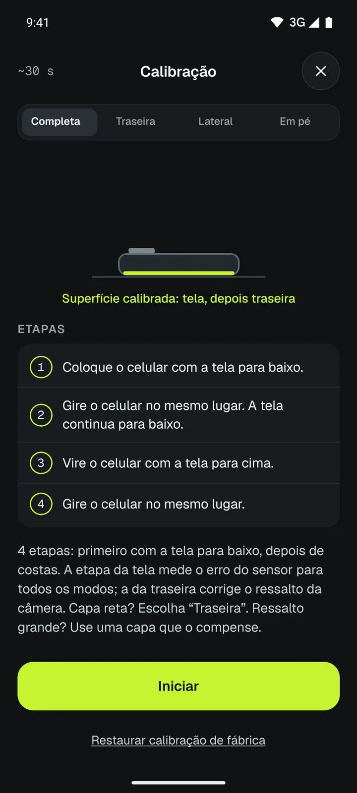 Calibração do Loodis em 4 etapas: calibre em qualquer mesa girando o celular
